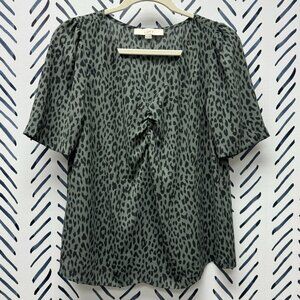 LOFT Gray Leopard Print Top - XS
